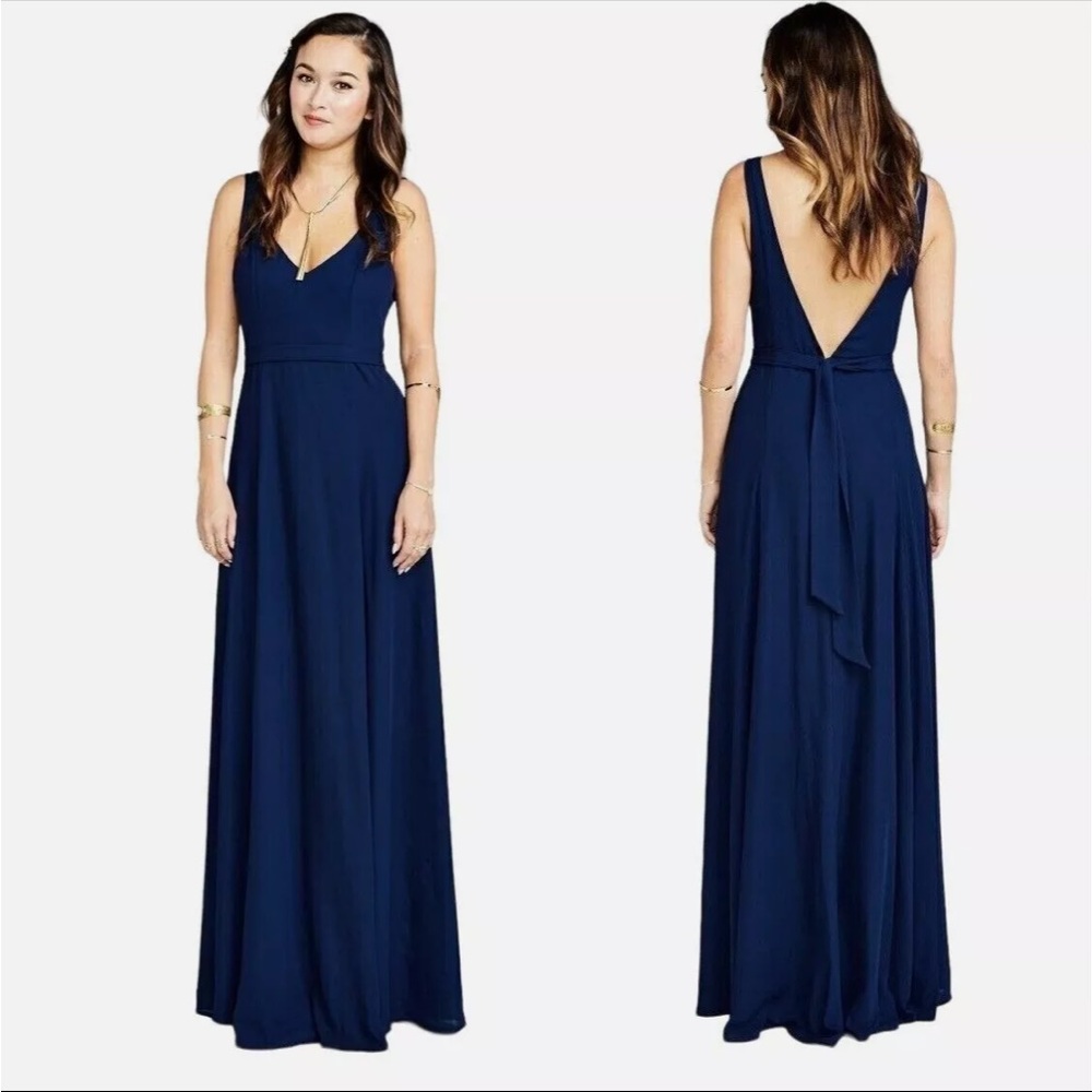Show Me Your Mumu Jenn Maxi Dress XS Rich Navy Crisp NWT